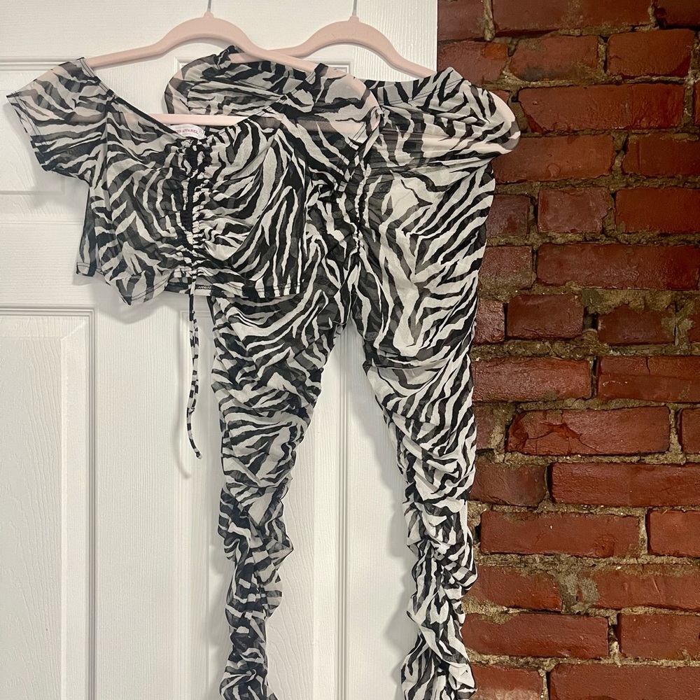 Mesh zebra print 2 piece| Color: black & white